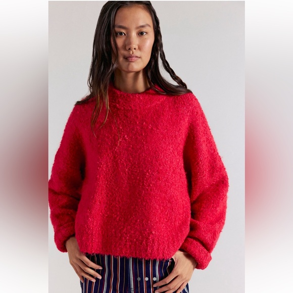 NWT $98 We The Free Free People Stormy Pullover Wild Berry Red XS Gift Receipt - Picture 1 of 9